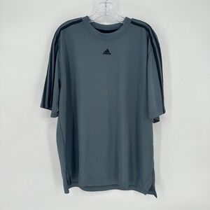 Adidas Gray Short Sleeve Athletic Shirt 3 Stripe‎ Performance Tee L